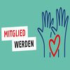 Symbolgrafik: Zwei Hände halten ein Herz mit dem Text Mitglied werden